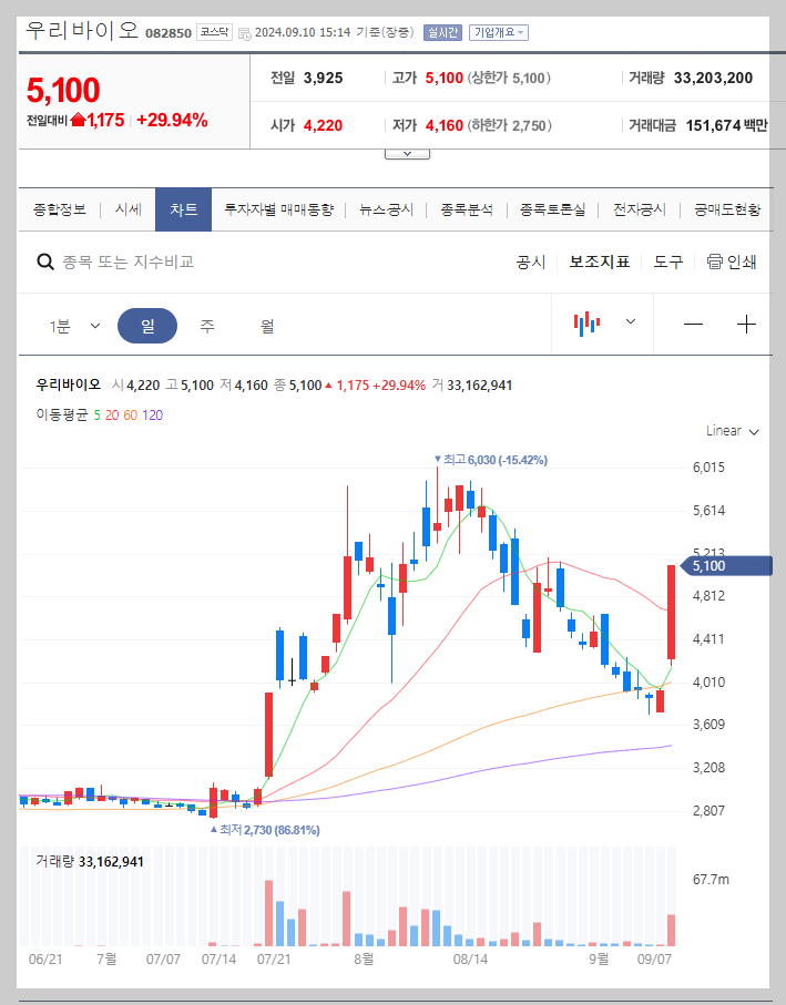 우리바이오 주가 분석