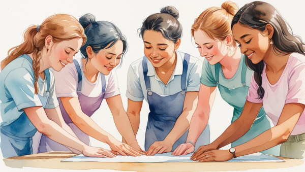 ISFJ 기질의 청소년은 배려 깊고 책임감이 강한 편입니다. 친구나 가족, 선생님을 실망시키지 않기 위해 늘 조심하며, 필요한 일이 생기면 먼저 나서서 도우려는 경향이 있습니다에 관한 그림