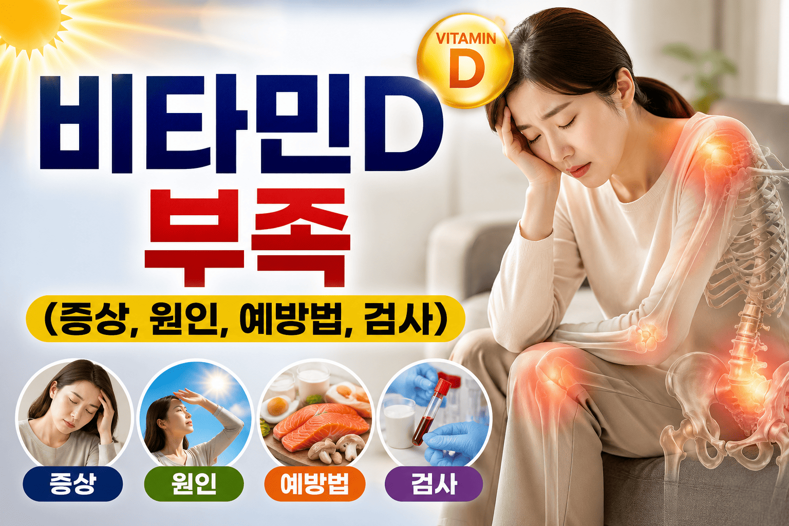 비타민D 부족 (증상, 원인, 예방법, 검사)