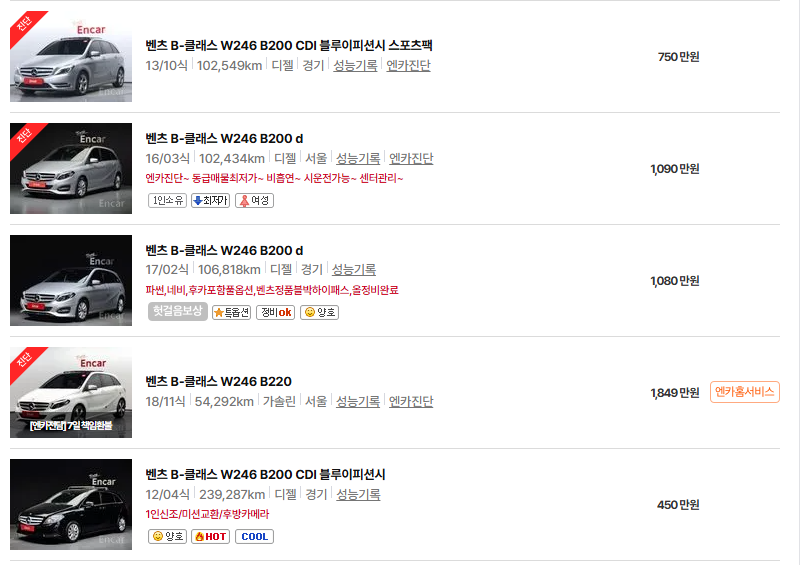 벤츠 A클래스 중고차 가격 시세표 24년10월