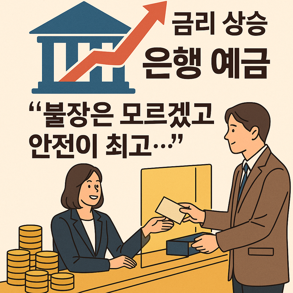 “금리 상승으로 은행 예금 창구에 자금이 몰리는 모습을 상징적으로 표현한 그래픽”