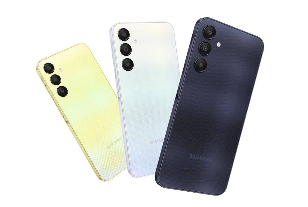 갤럭시 A25 5G 색상 좌측부터 옐로우, 라이트블루, 블루블랙