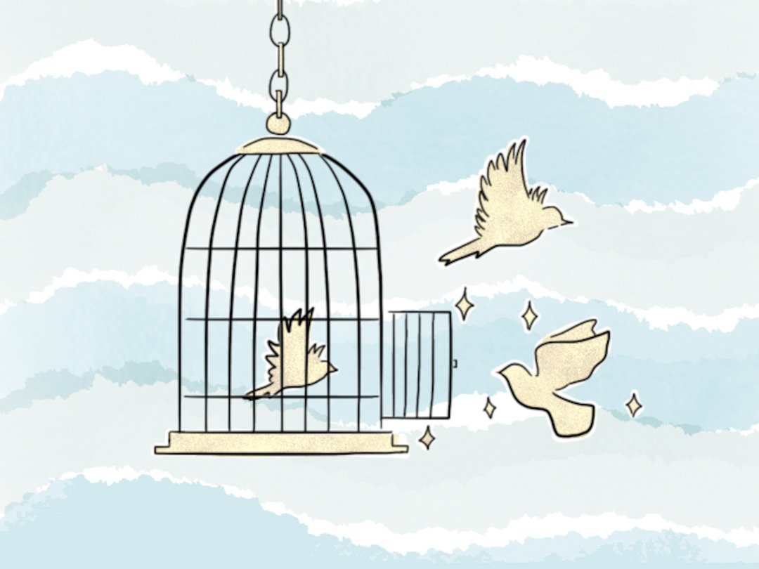 새장 밖으로 날아가는 새들 무료 일러스트 이미지 다운로드