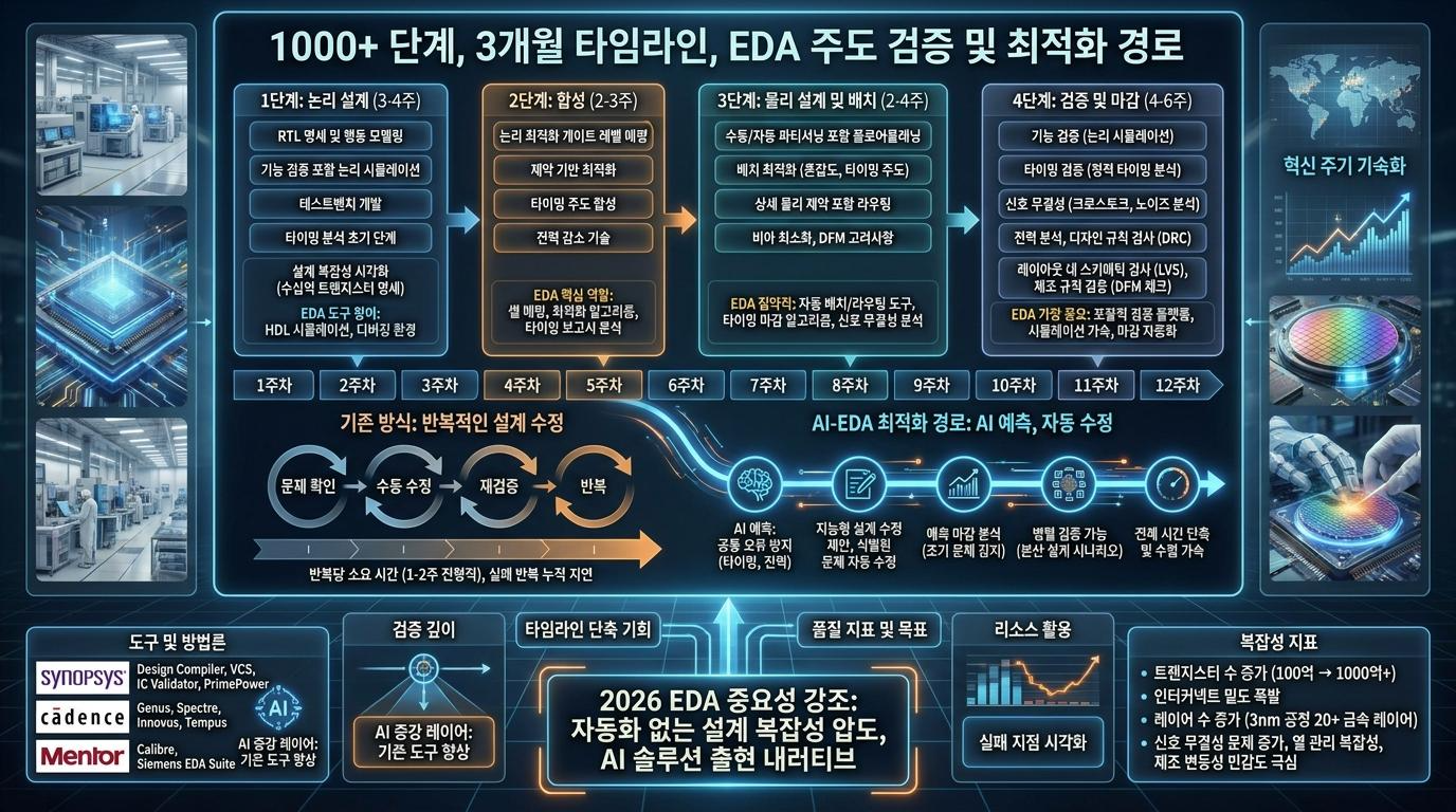 칩 설계 프로세스, 1000단계, 3개월, 복잡도, 검증 반복