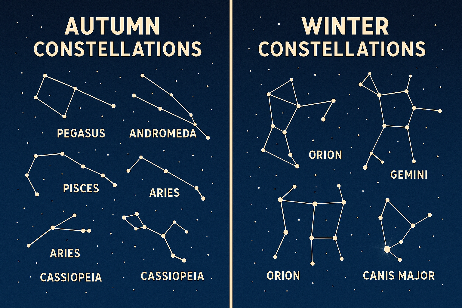 가을철, 겨울철 별자리 비교