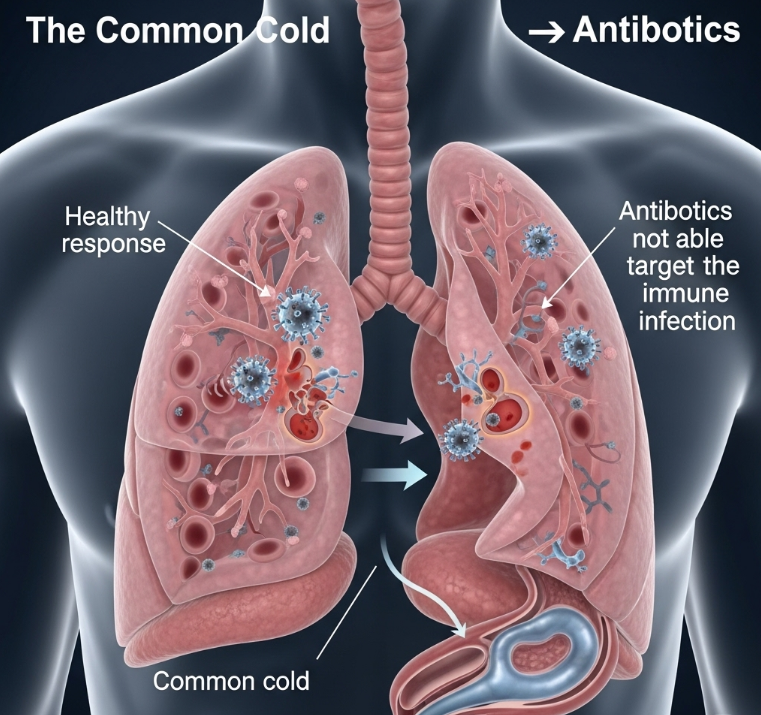감기와 항생제의 관게 이미지 생성