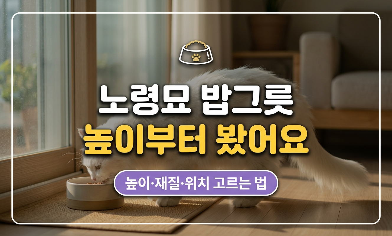 창가에서 밥그릇에 코를 대고 있는 고양이