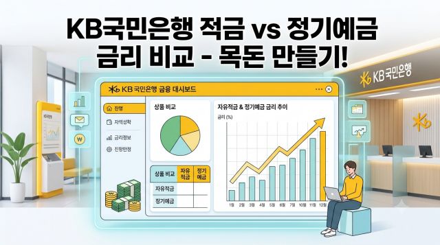 KB국민은행 예적금 금리 비교와 최고금리 및 우대금리 조건을 비교한 이미지