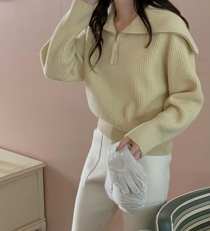 세일러 하프 집업 니트 슈퍼파인울100 세라 카라