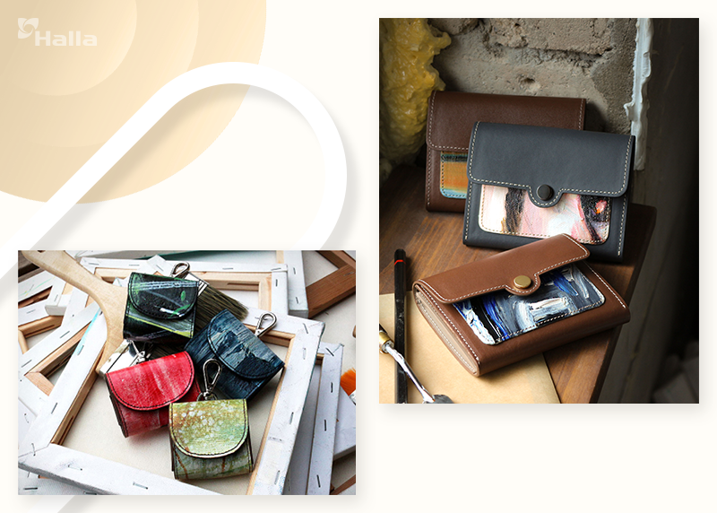 버려진 회화작품으로 만든 업사이클링 에어팟 케이스와 카드지갑