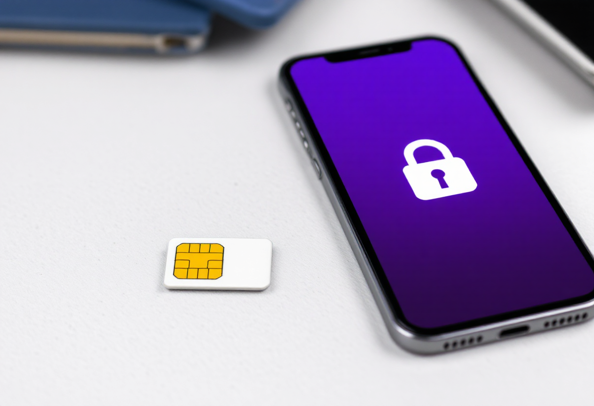 SKT 유심 재설정을 표현을 핸드폰과 유심칩으로 표현한 이미지