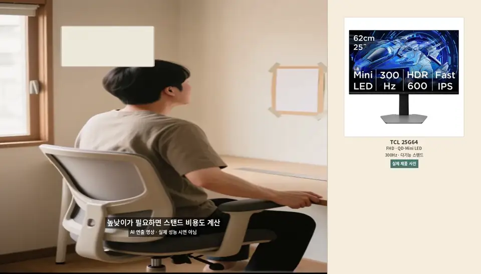 앉은 자세에서 눈높이를 맞추는 과정을 보여주는 AI 연출 영상