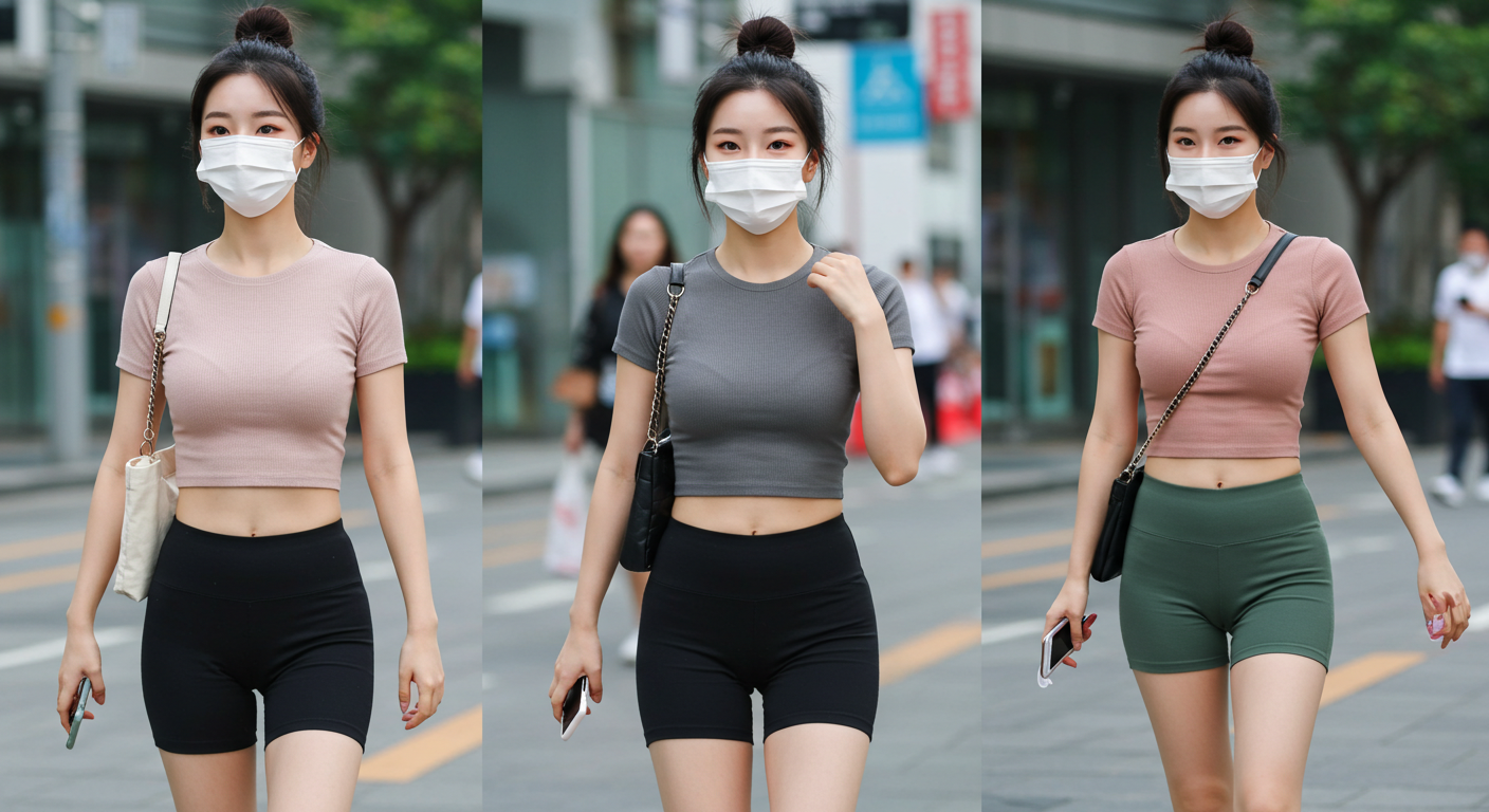 마스크를 쓰고 걸아가는 여인