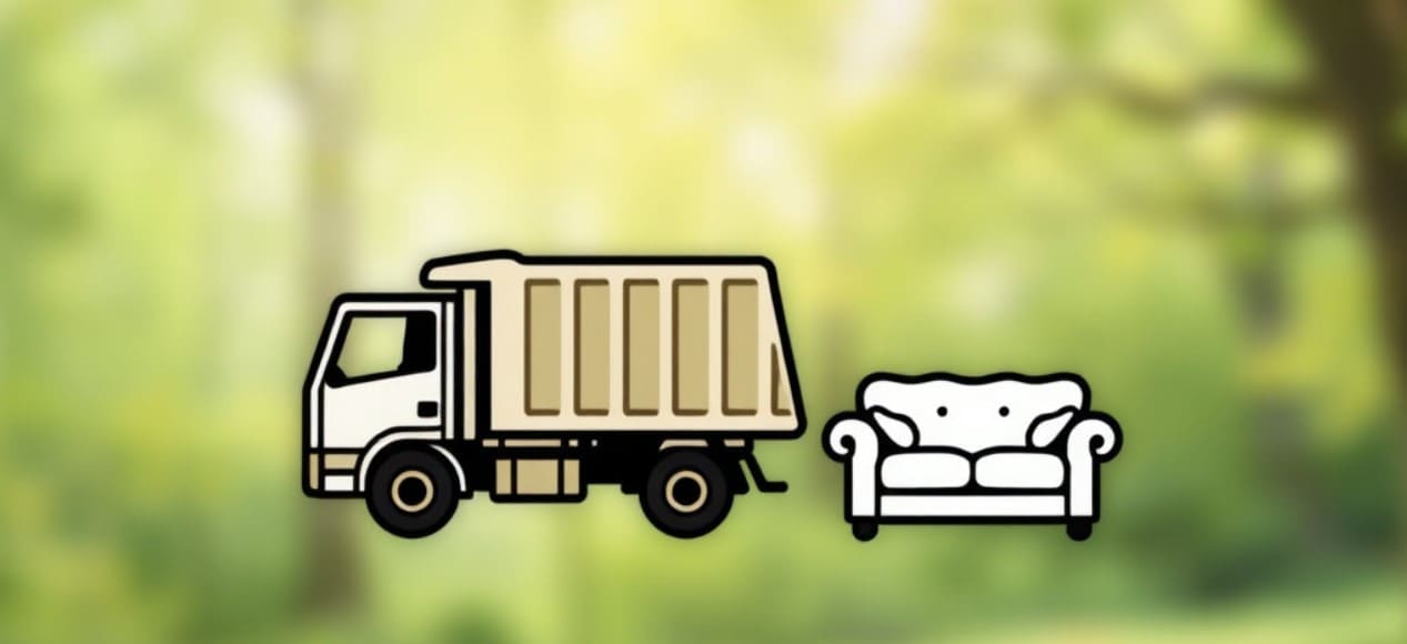 대형폐기물 수거차량과 소파가 있습니다.