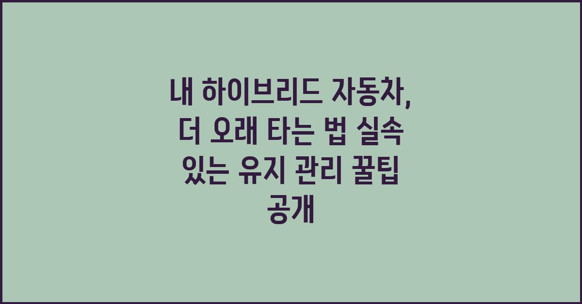 내 하이브리드 자동차, 더 오래 타는 법