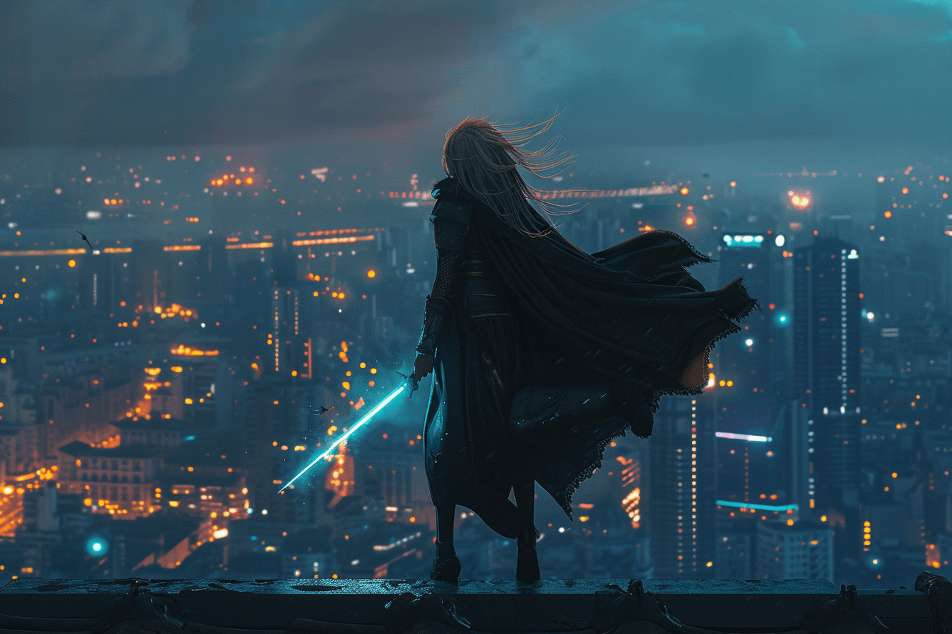 도심이-내려다-보이는-곳에-서-있는-검을-든-여전사