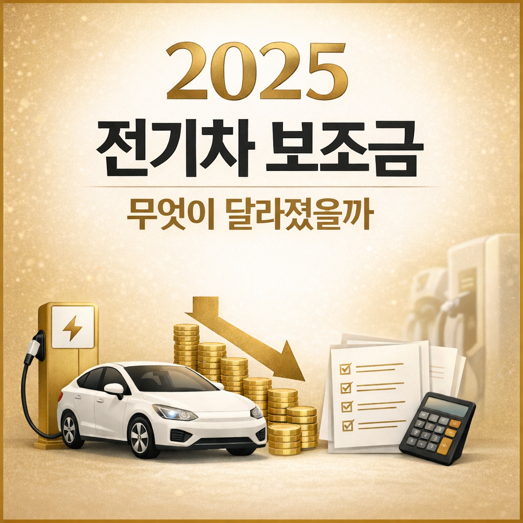 2025년 전기차 보조금 정책 변화 핵심 내용을 정리한 정보형 썸네일 이미지, 지원 기준과 금액 변화 흐름을 설명한 EV subsidy policy 2025 thumbnail