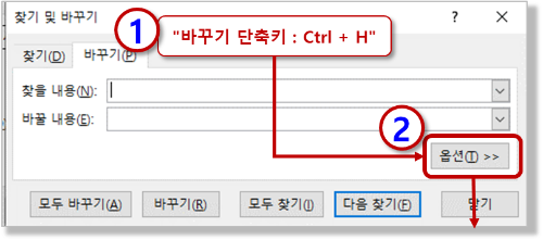 바꾸기 메뉴 - "옵션"