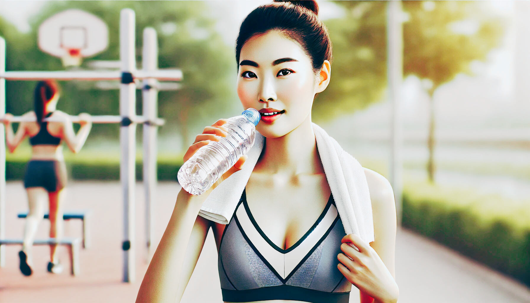 운동 후 물마시는 모습