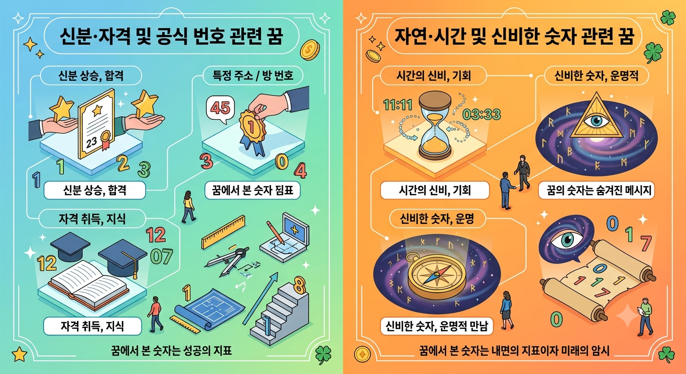 신분·자격 및 공식 번호 관련 꿈, 자연·시간 및 신비한 숫자 관련 꿈