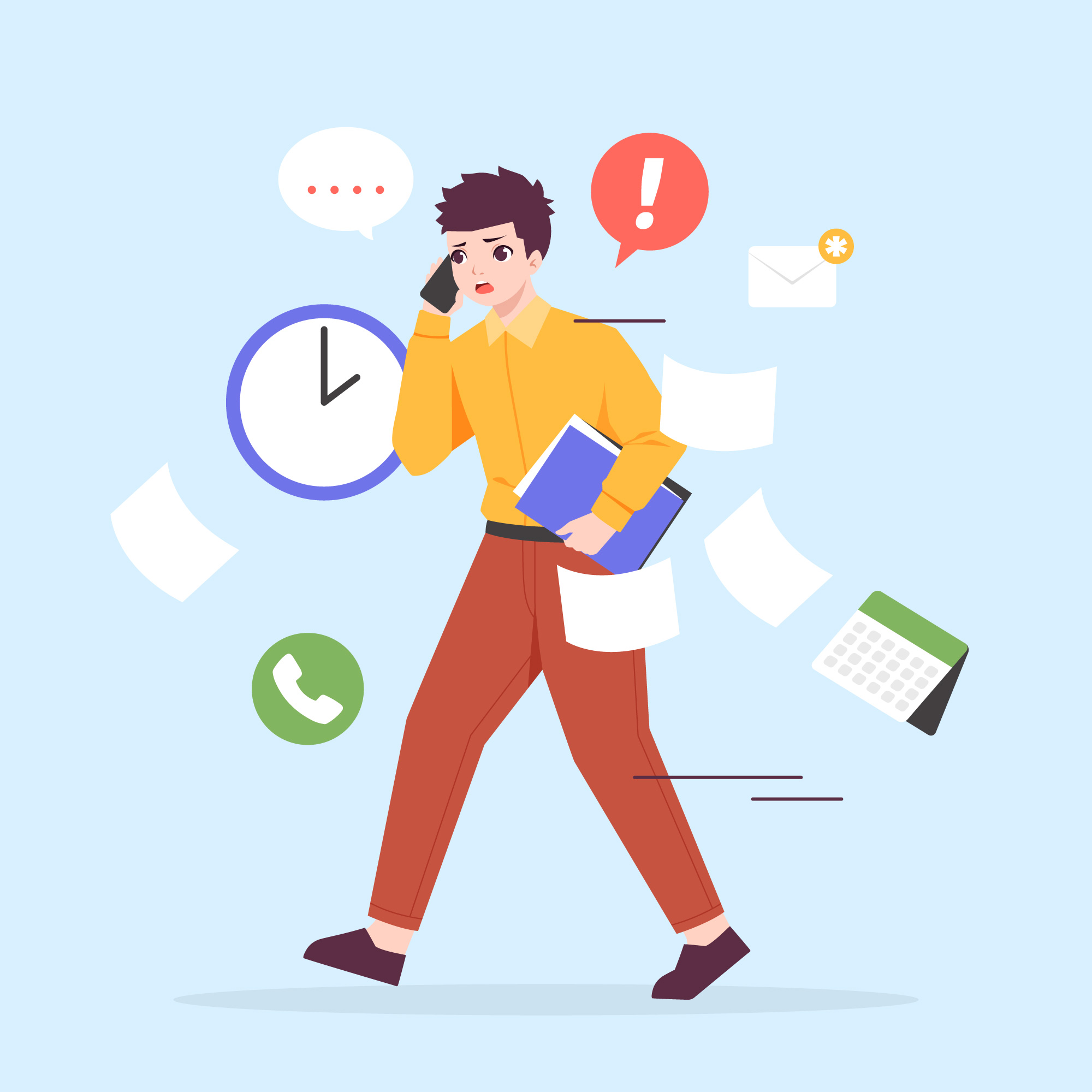 바쁜 직장인의 모습을 표현한 일러스트