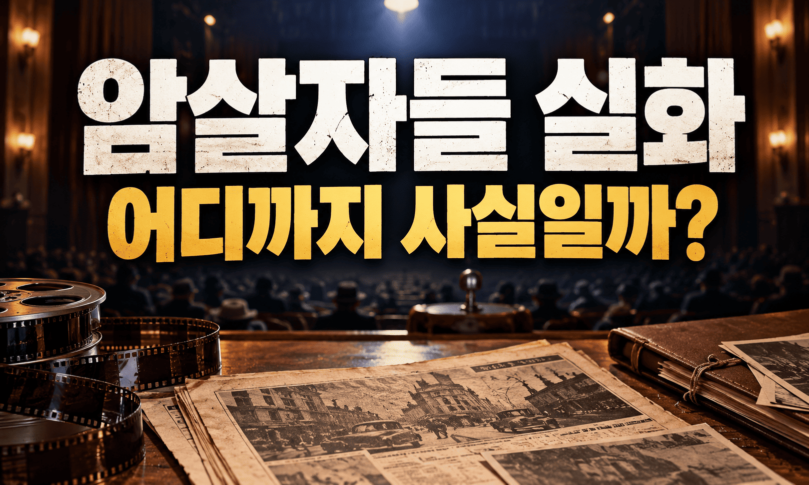 1970년대 극장 무대와 수사기록을 배경으로 사실과 가상을 비교하는 이미지