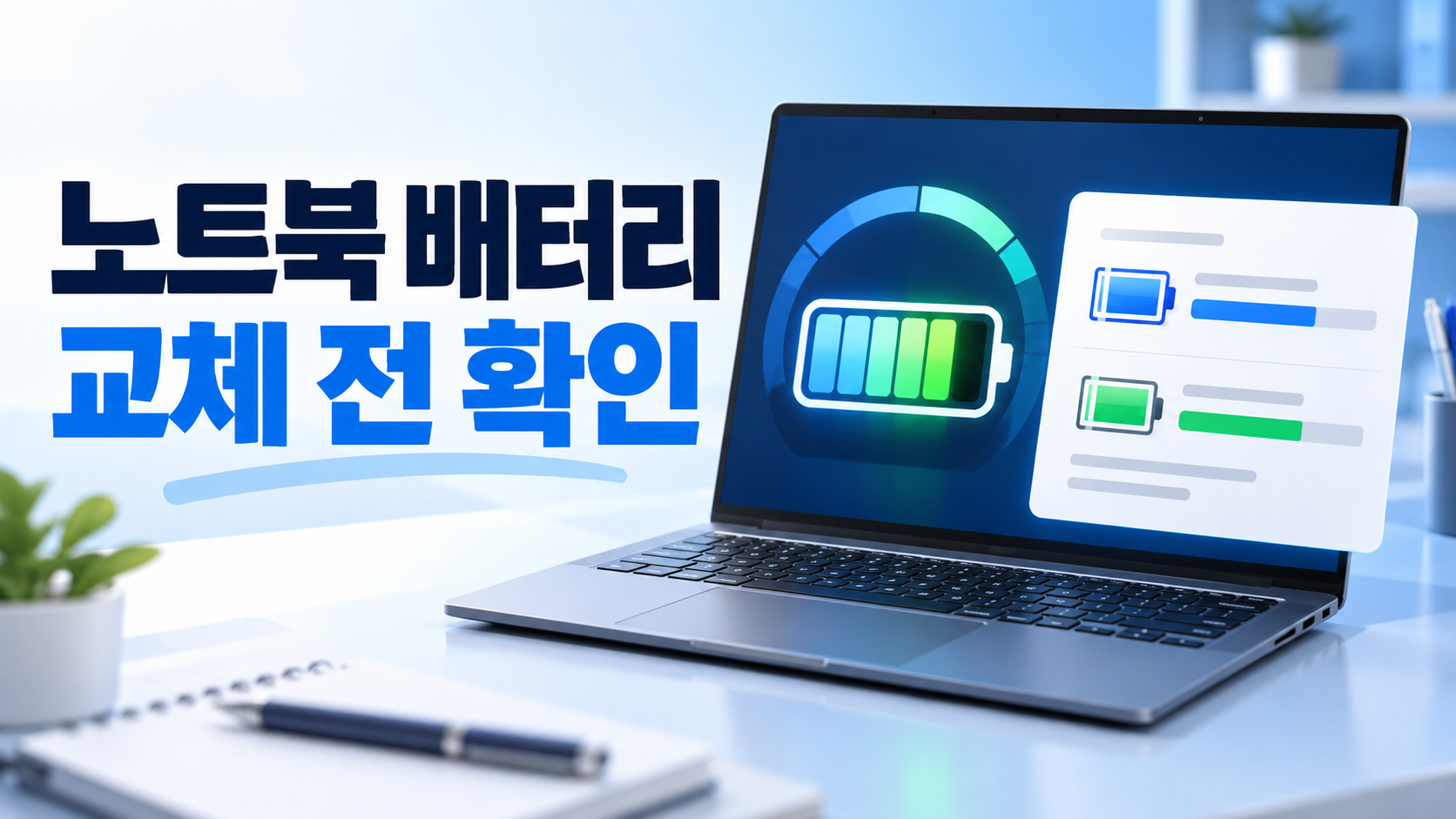 윈도우 노트북 배터리 리포트로 설계 용량과 완전 충전 용량을 비교하는 방법