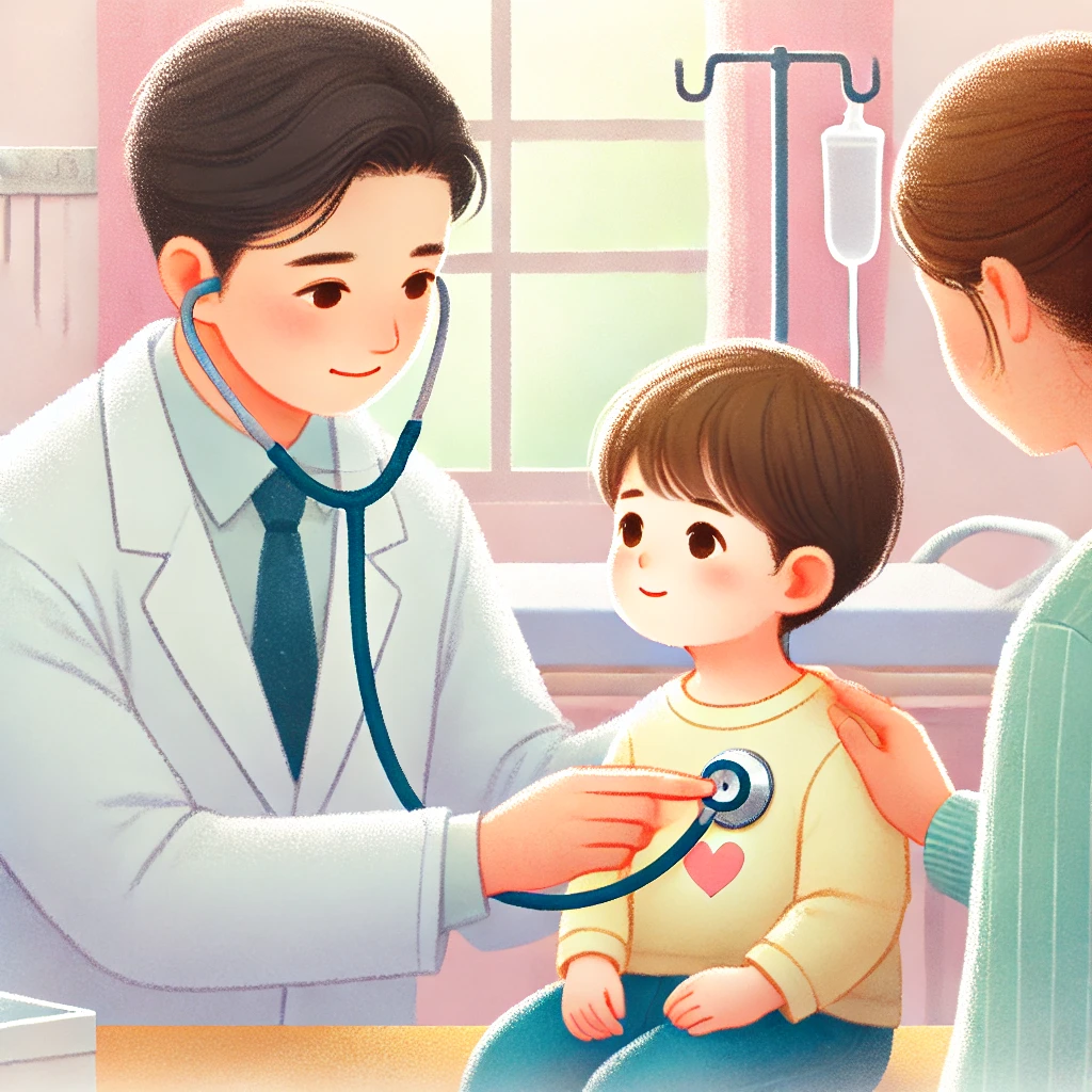 의사 진료 받는 아이 사진