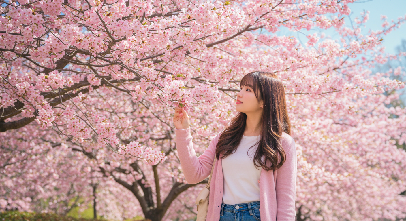 벚꽃놀이를 하는 여자