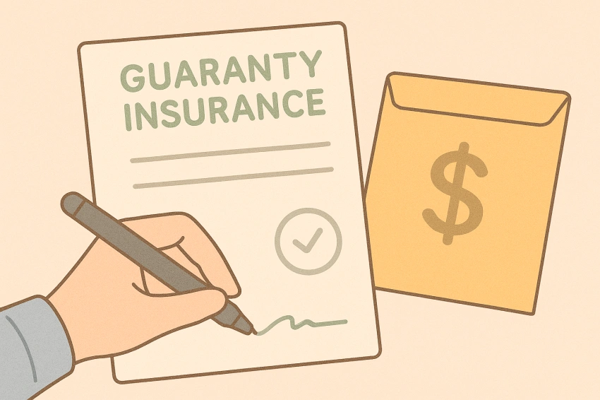 안전관리예치금 보증보험에 가입을 하고 있는 모습을 표한한 일러스트