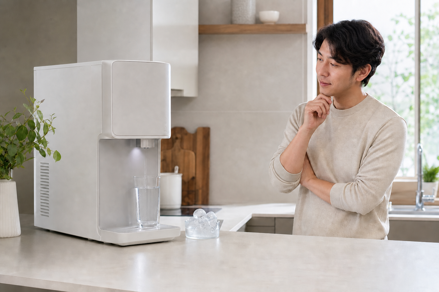 삼성 얼음정수기 소리를 차분히 확인하는 밝은 주방 연출