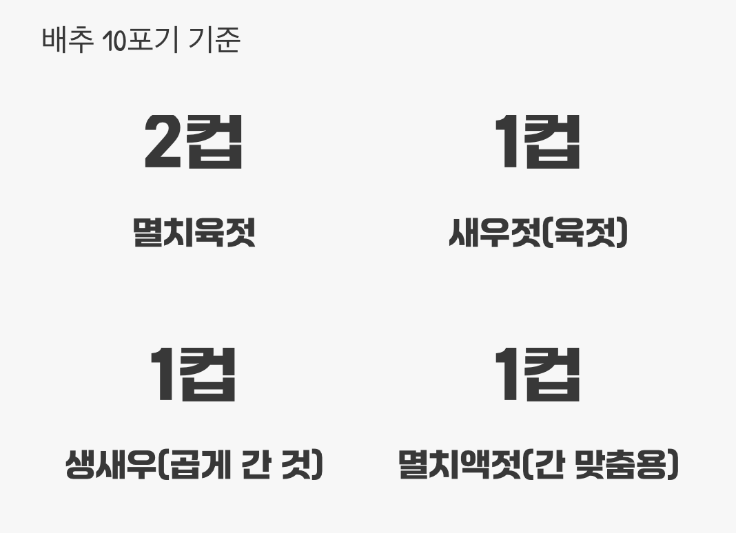 어머니의 황금비율 레시피 (배추 10포기 기준)