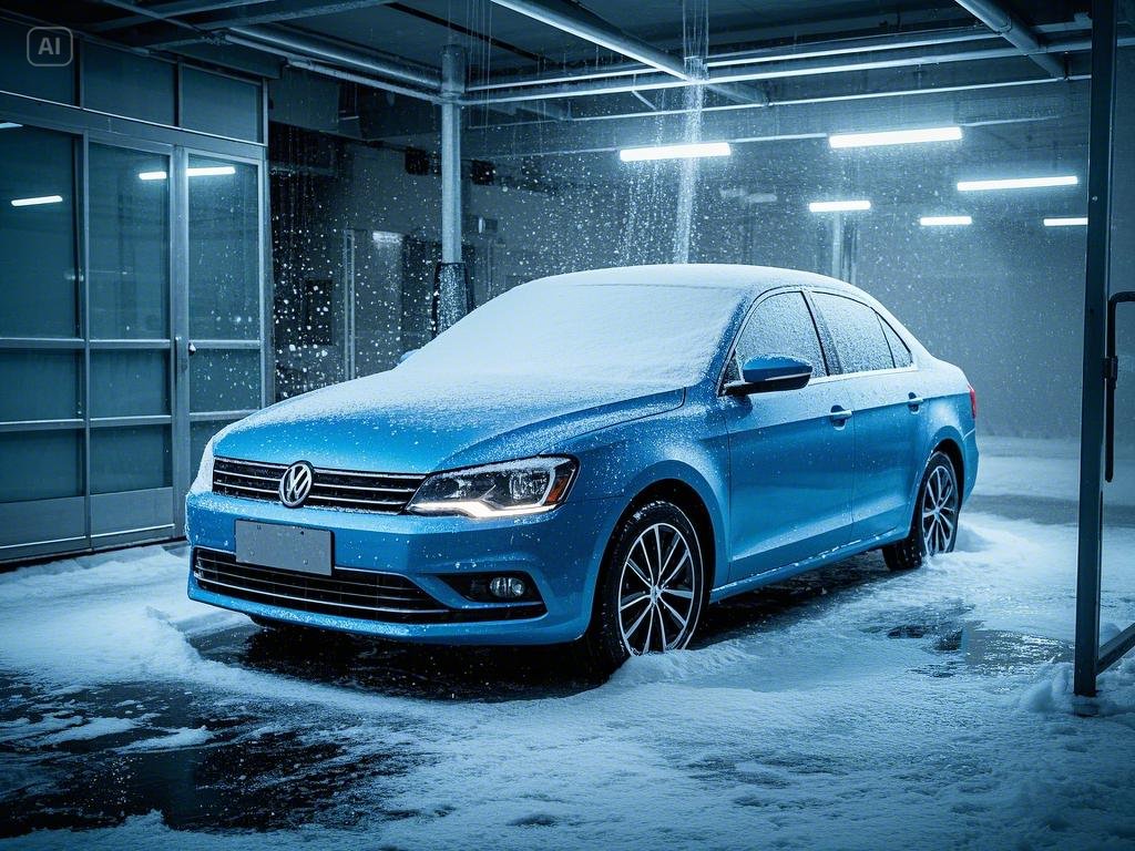 스노우폼이 덮혀있는 차량