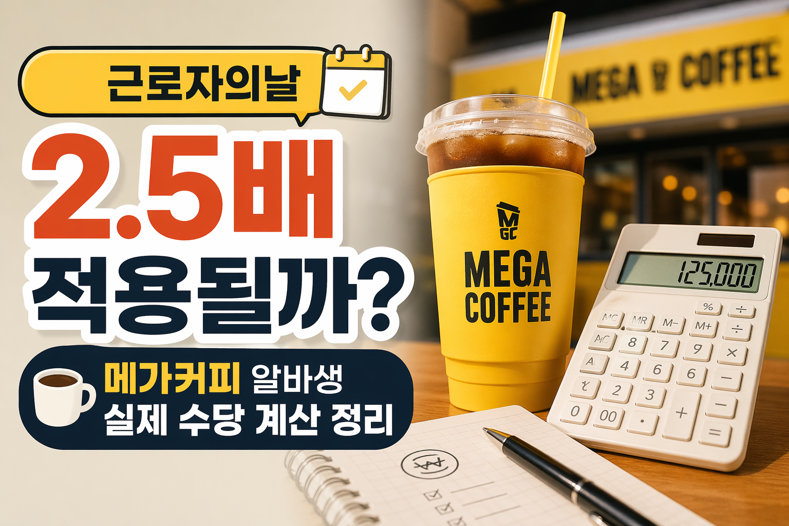 근로자의날 2.5배 적용될까? ☕ 메가커피 알바생 실제 수당 계산 정리