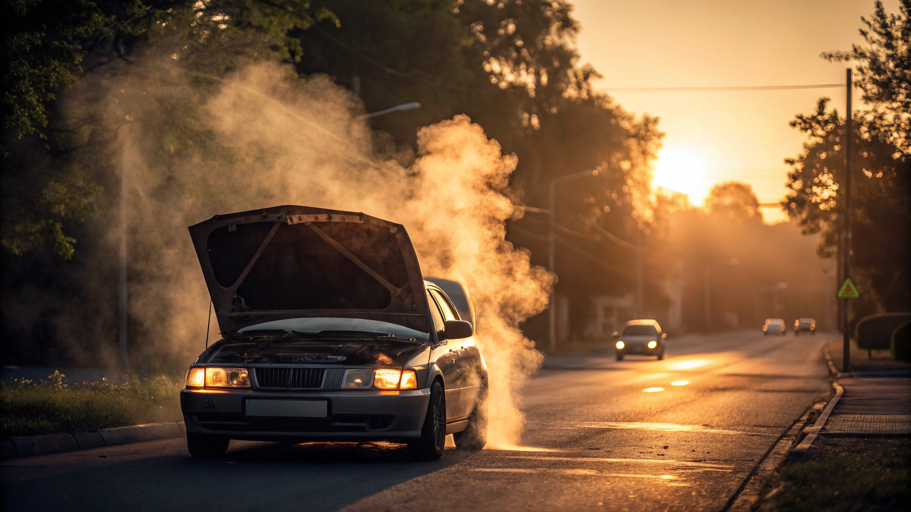 냉각수 부족시 발생하는 자동차의 모습을 담은 이미지