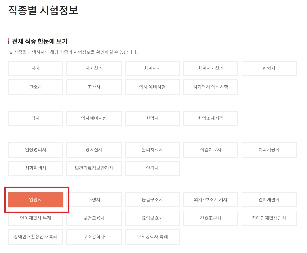 영양사 응시 자격에 관한 상세 규정과 입학 연도별 기준을 설명하는 안내판