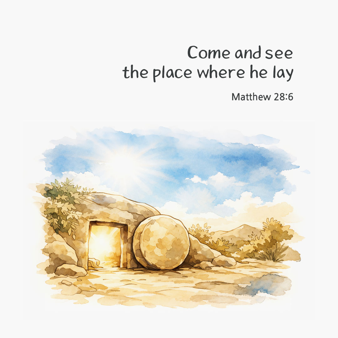 Today's Bible verse card Matthew 28:6 scripture image