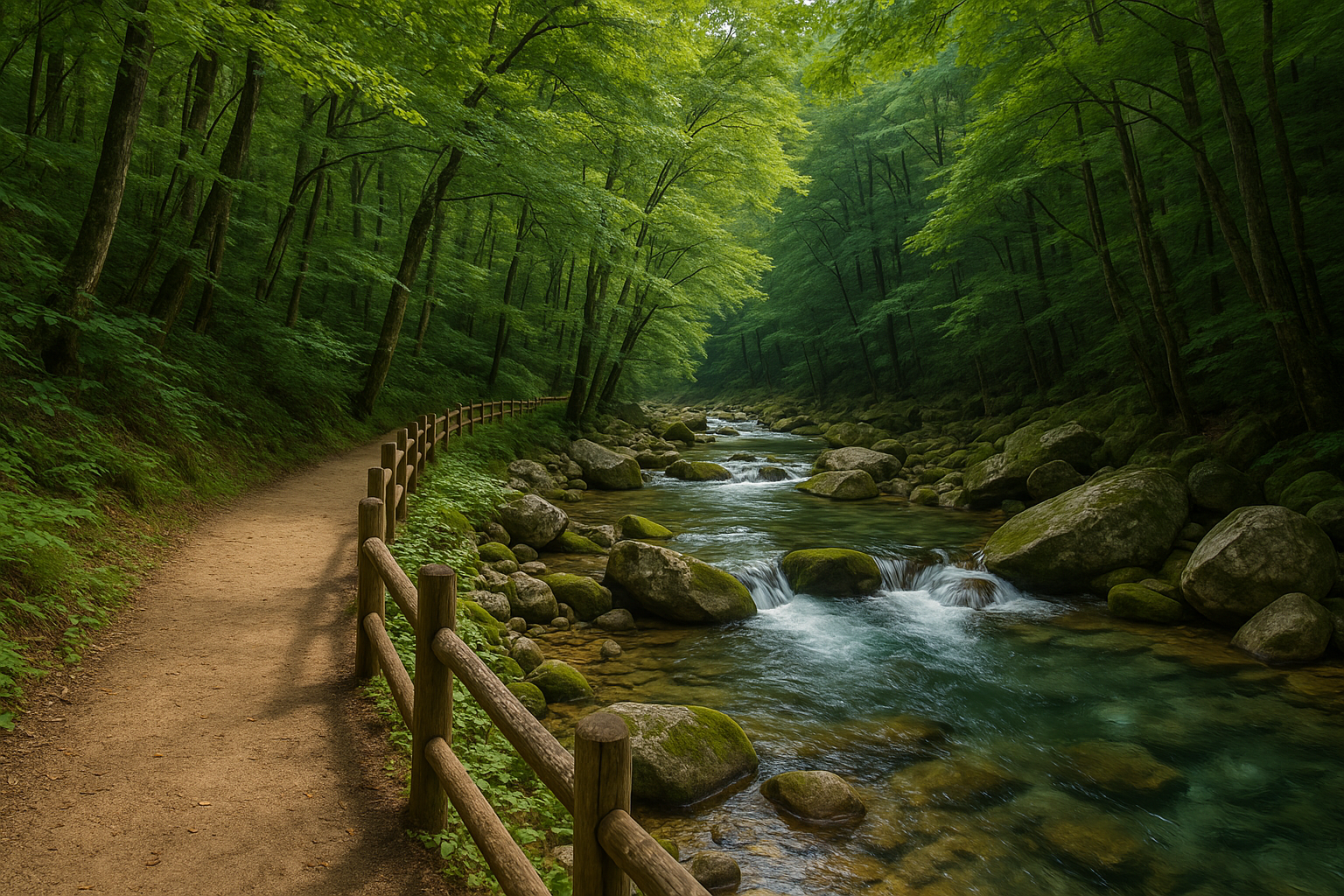 계곡물이 흐르는 풍경 사진