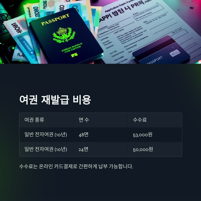 여권 재발급 온라인 신청방법 비용 서류 기간 요약 이미지