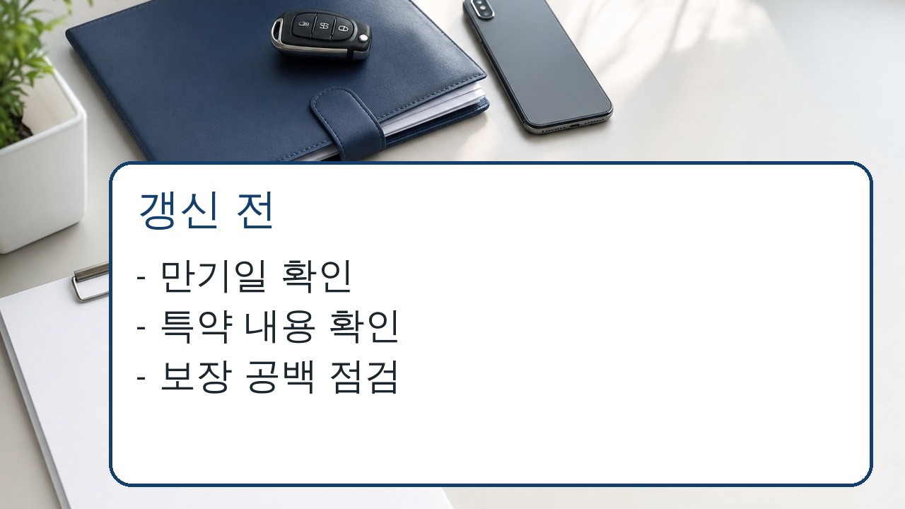 자동차보험 갱신 전 서류와 특약을 체크하는 장면
