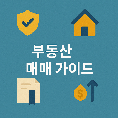 부동산 매매 가이드 이미지, 안전한 거래 절차 상징 포함