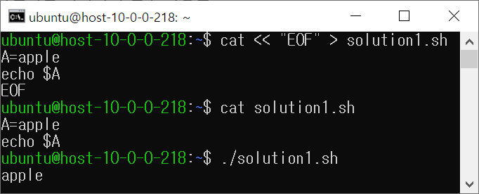 cat << EOF 변수 확장 방지 방법1