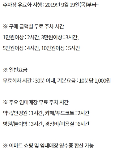 이마트 별내점 주차요금