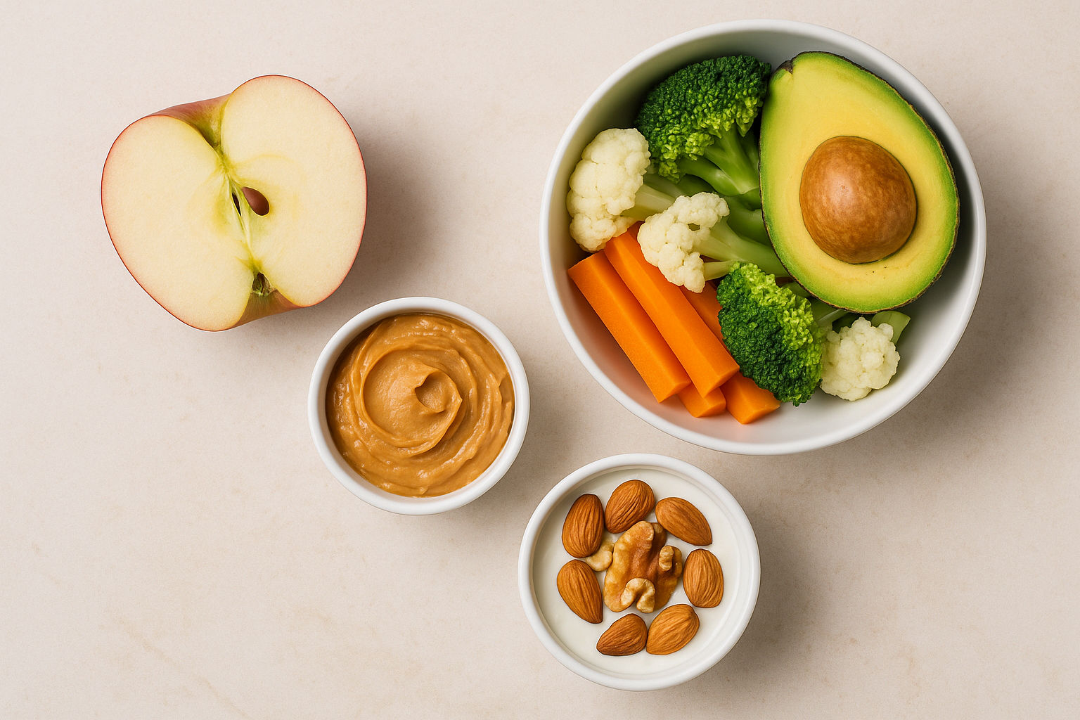 "균형 잡힌 면역력 식단: 사과, 야채, 신선한 채소"