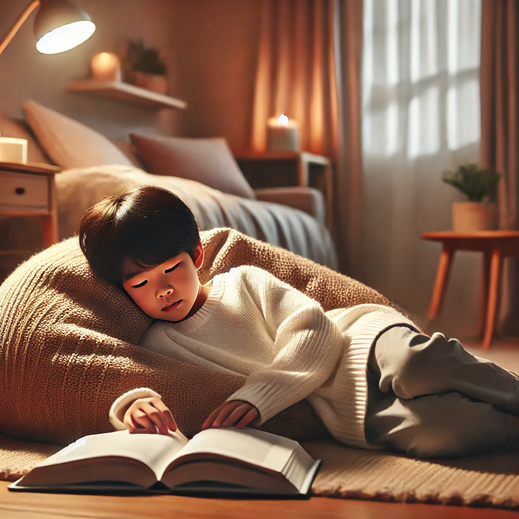 편안하게 책을 읽는 아이