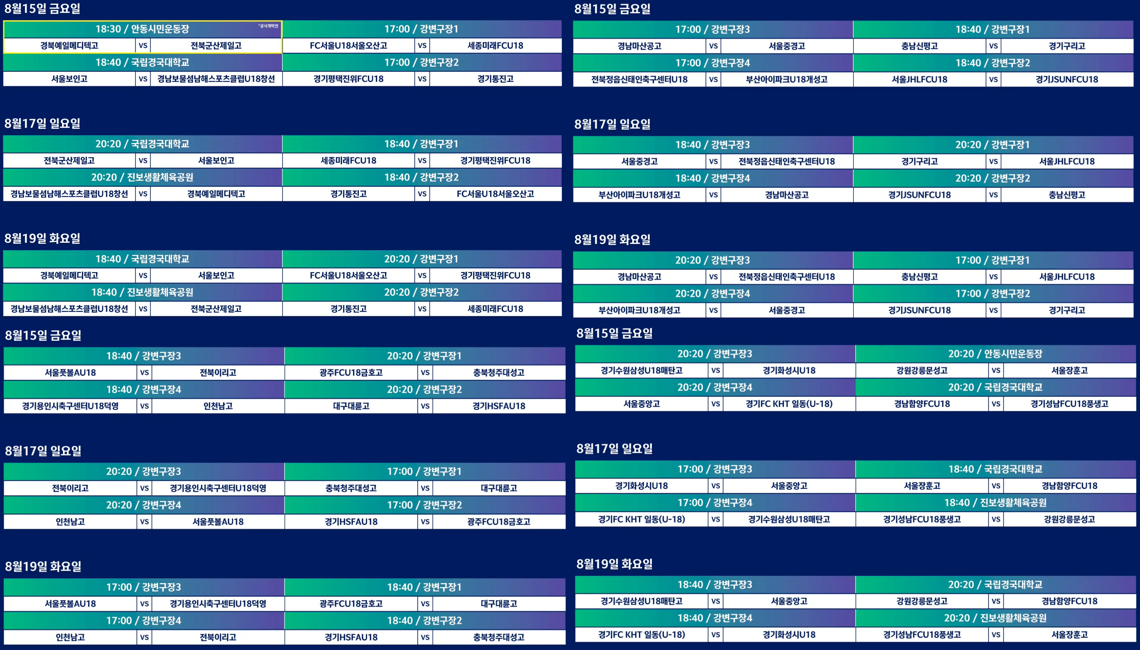 2025 전국 고등 축구 리그 왕중왕전 각 권역 별 진출팀 및 조편성, 대진표