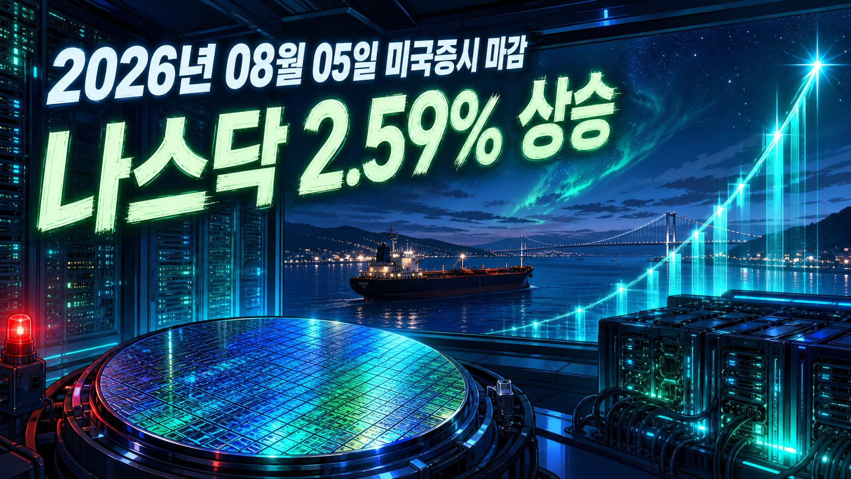 2026년 8월 5일 미국증시 마감, 나스닥 상승과 AI 반도체를 표현한 대표 이미지