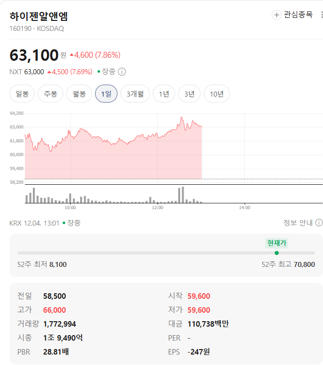 하이젠알앤엠 시세
