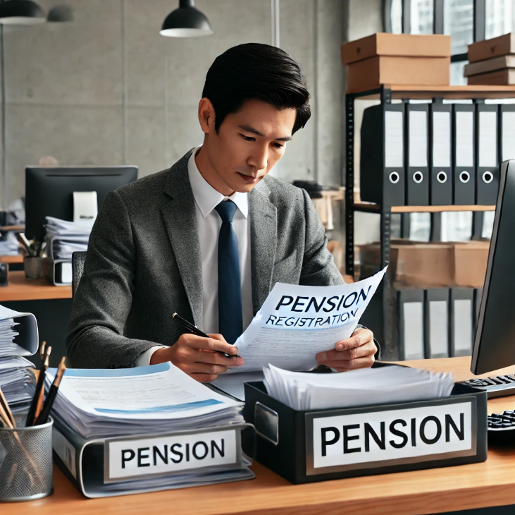 사업주가 사무실에서 문서를 검토하는 이미지