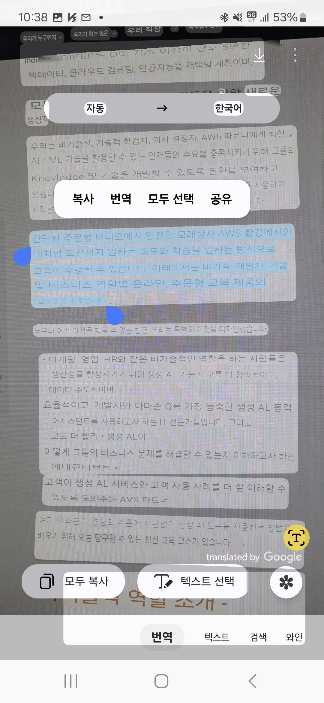 [빅스비 비전] 번역 텍스트 복사